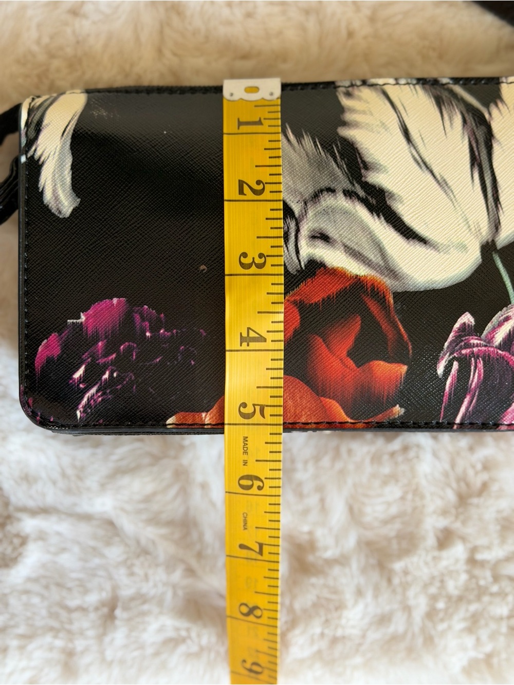 Nine West Floral Zip Mini Shoulder Purse- Black with Red Rose Print - Picture 13 of 16
